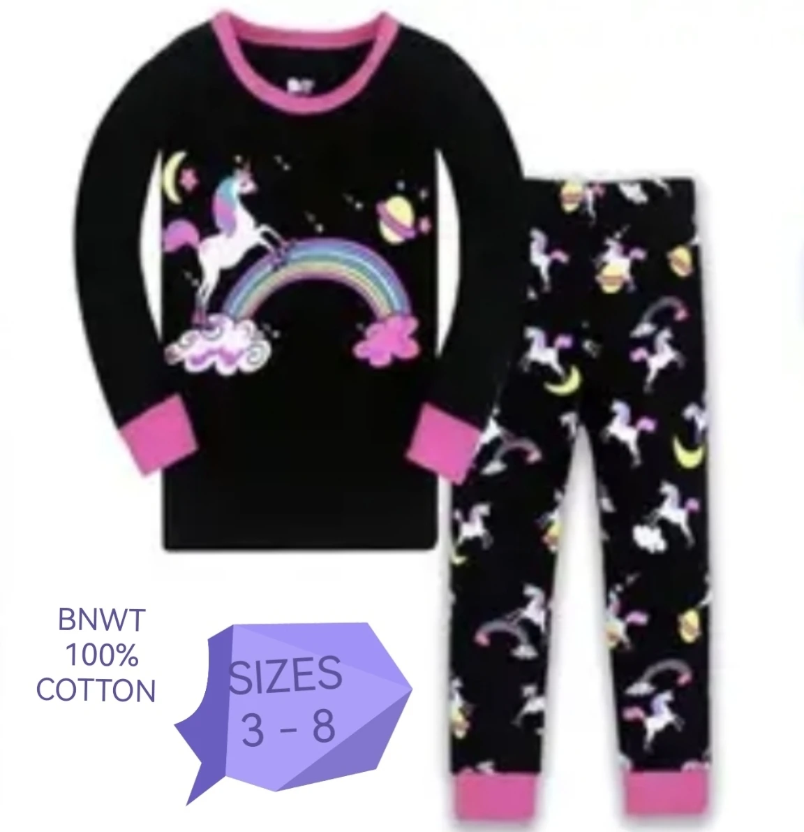 New Unicorn Cotton Pajama Set - Size 3-8 - photo 4