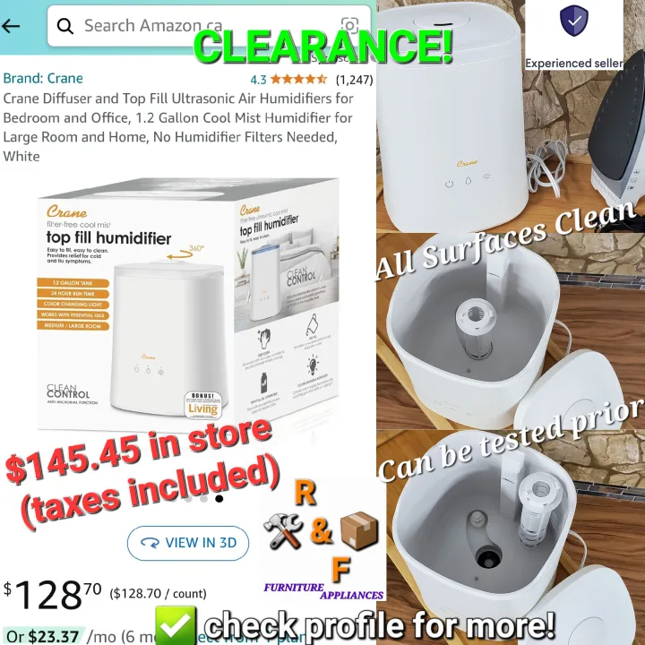 ➡️Crane Diffuser TopFill Ultrasonic Humidifier 1.2GAL thumbnail
