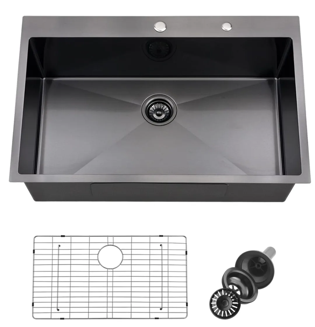 33"  lucky Horse.Handmade Drop-In Stainless Steel Kitchen Sink thumbnail