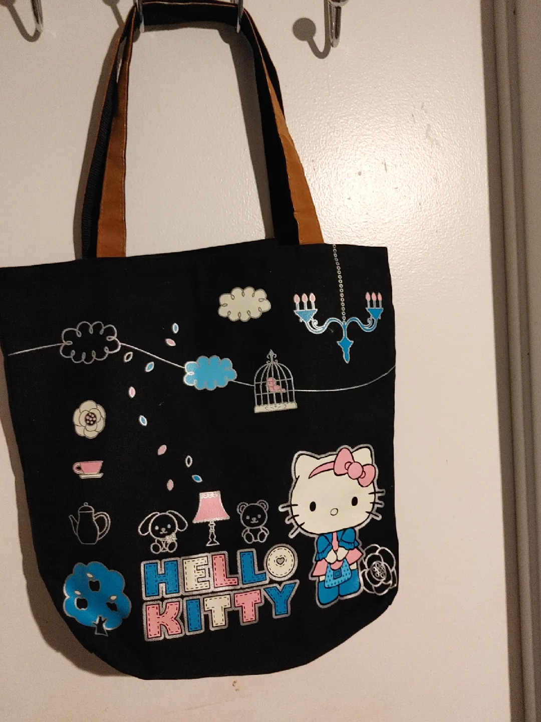 💚HELLO KITTY BLACK ZIPPERED TOTE BAG NEW thumbnail