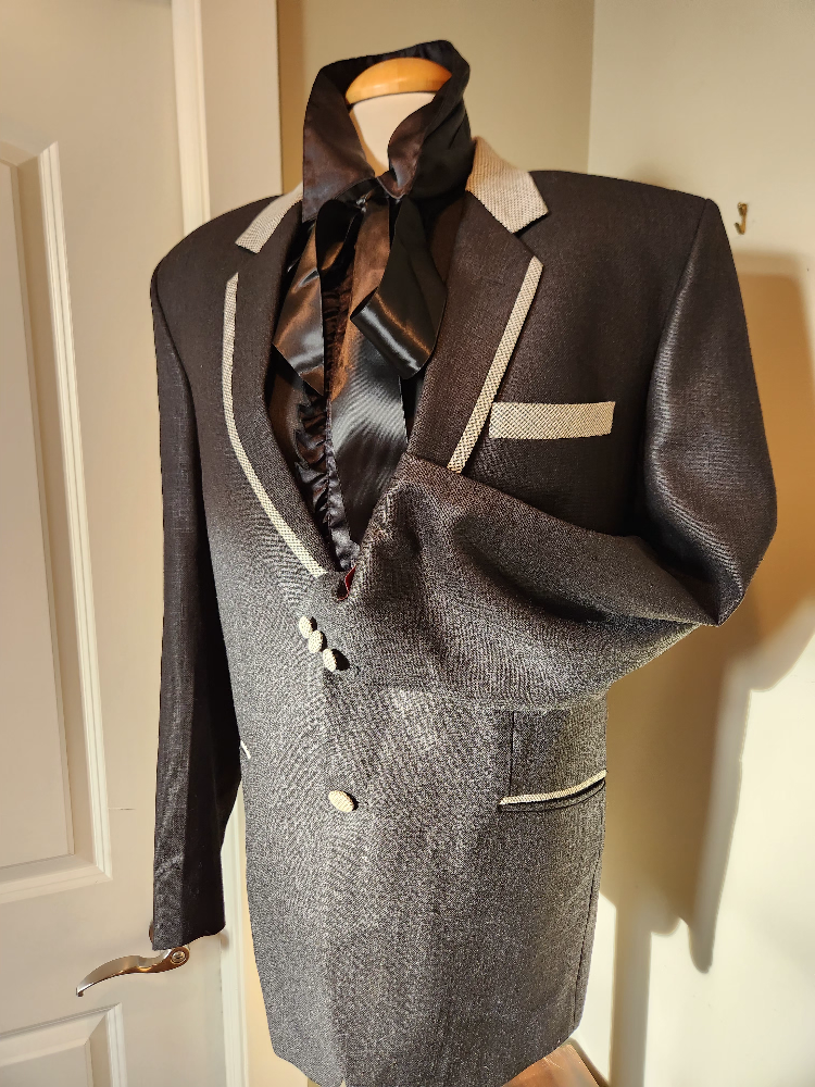 NEW ELEGANT Black TUXEDO Jacket with gray checkerboard Trim - photo 4