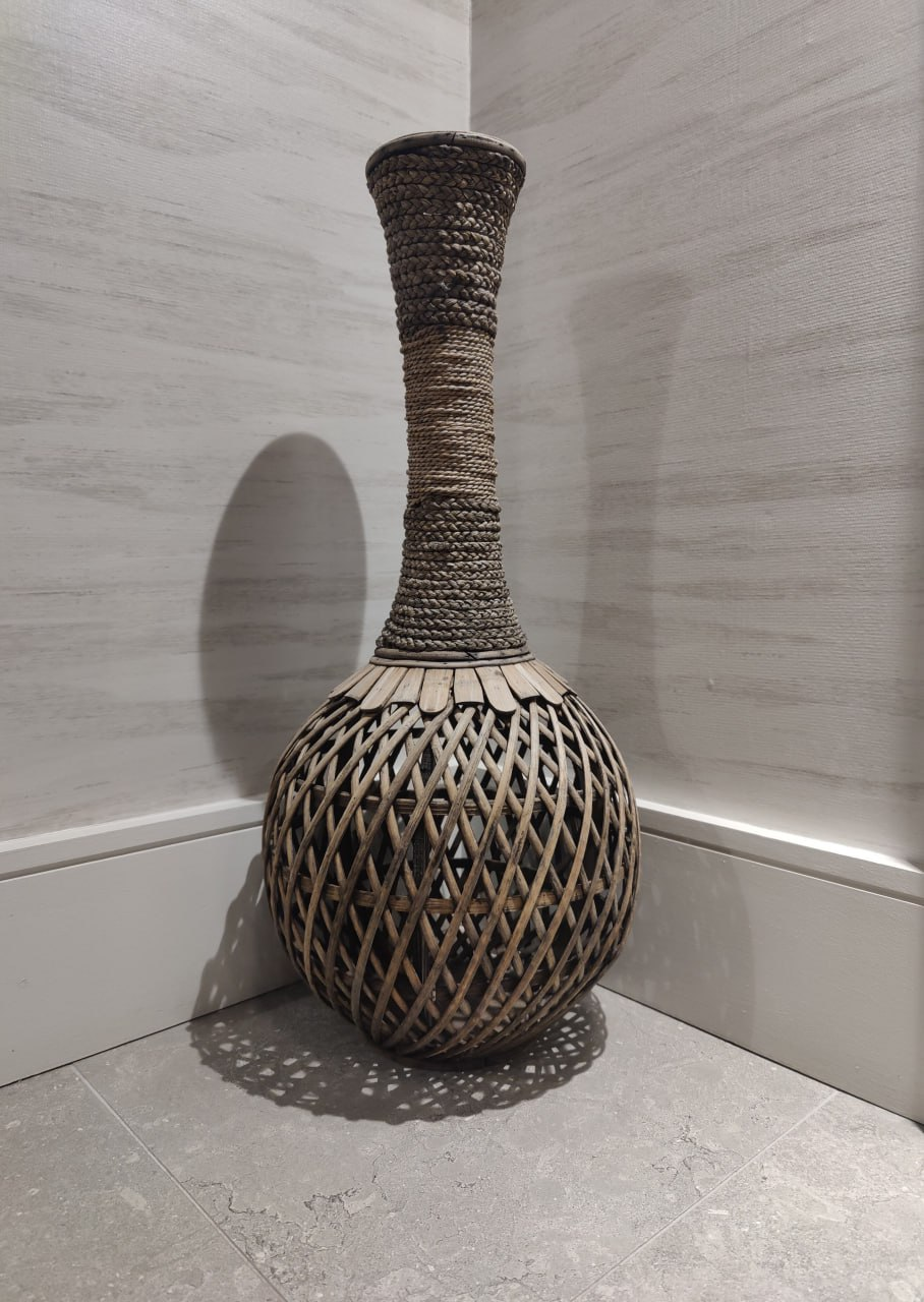 Large Vintage Boho Wicker Rattan Braided Handwoven Floor Vase