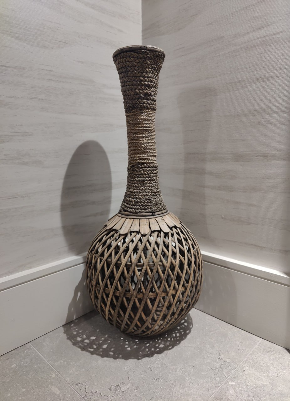 Large Vintage Boho Wicker Rattan Braided Handwoven Floor Vase - photo 2