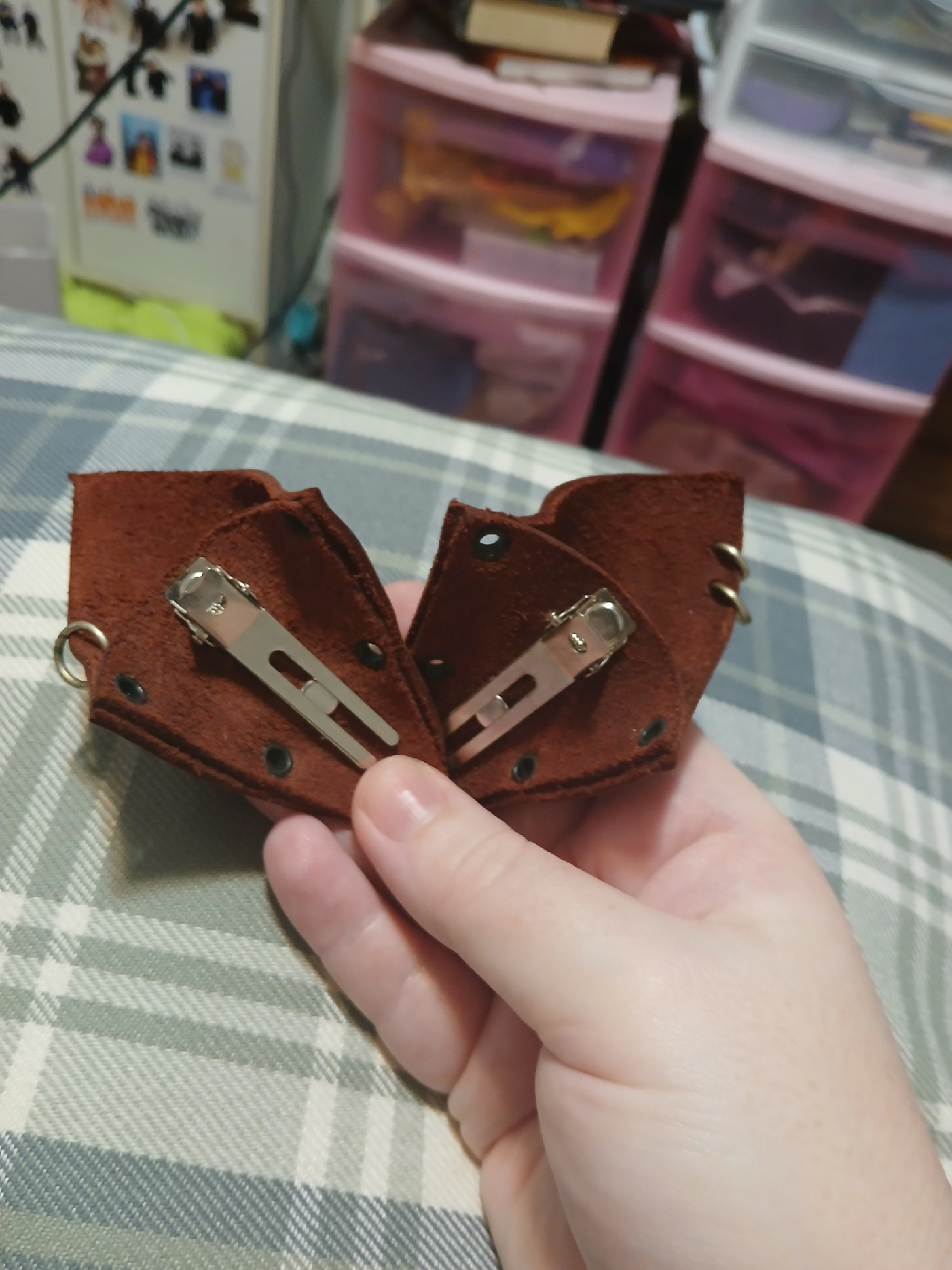 Handmade Leather Cat Ear Hair Clip  - Brown - photo 2