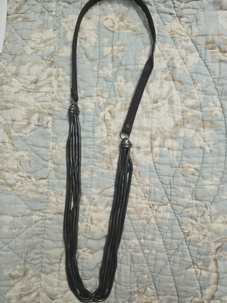 Brown Strap Gunmetal Tone Statement Necklace