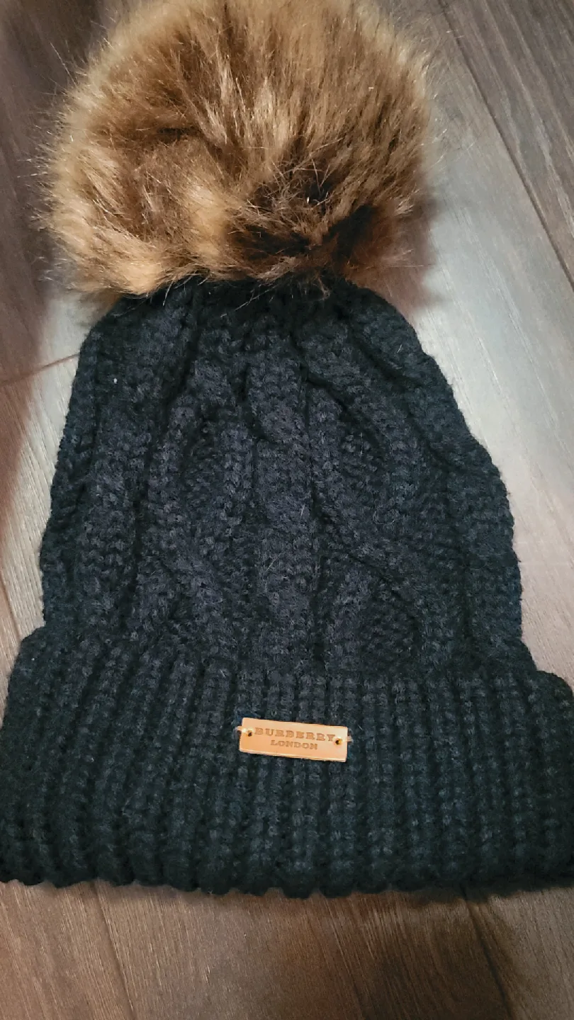 Burberry London Black Knit Pom Pom Beanie thumbnail