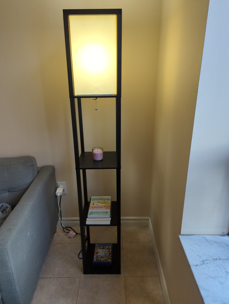 Black Floor Lamp with Shelves