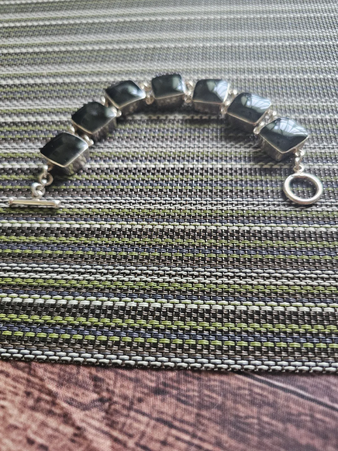 Black Stone & Silver Bracelet Stamped 925 thumbnail