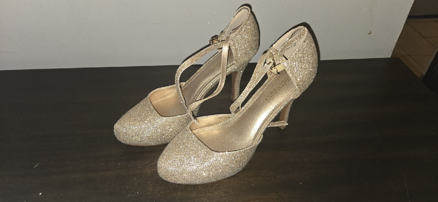 Gold Glitter Heels, Size 10