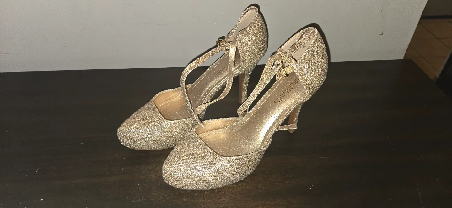 Gold Glitter Heels, Size 10 thumbnail