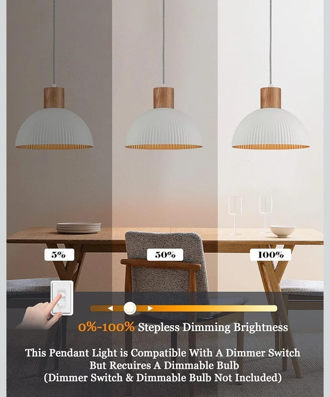 Modern White & Wood Pendant Light