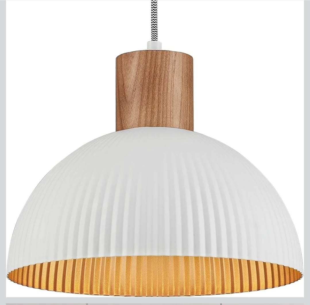Modern White & Wood Pendant Light - photo 2