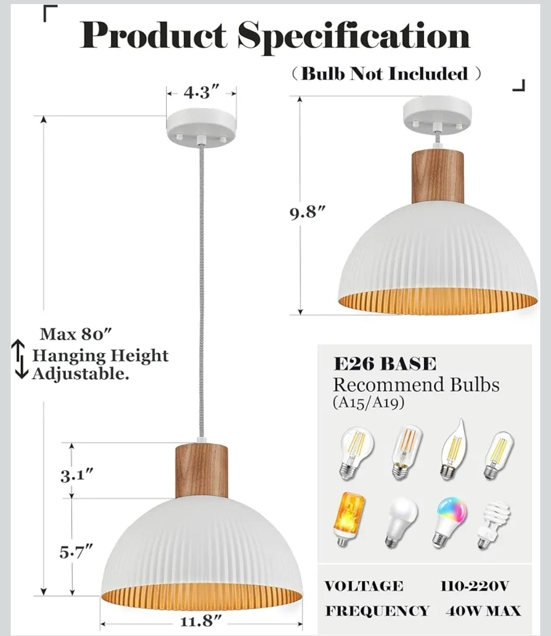 Modern White & Wood Pendant Light - photo 3