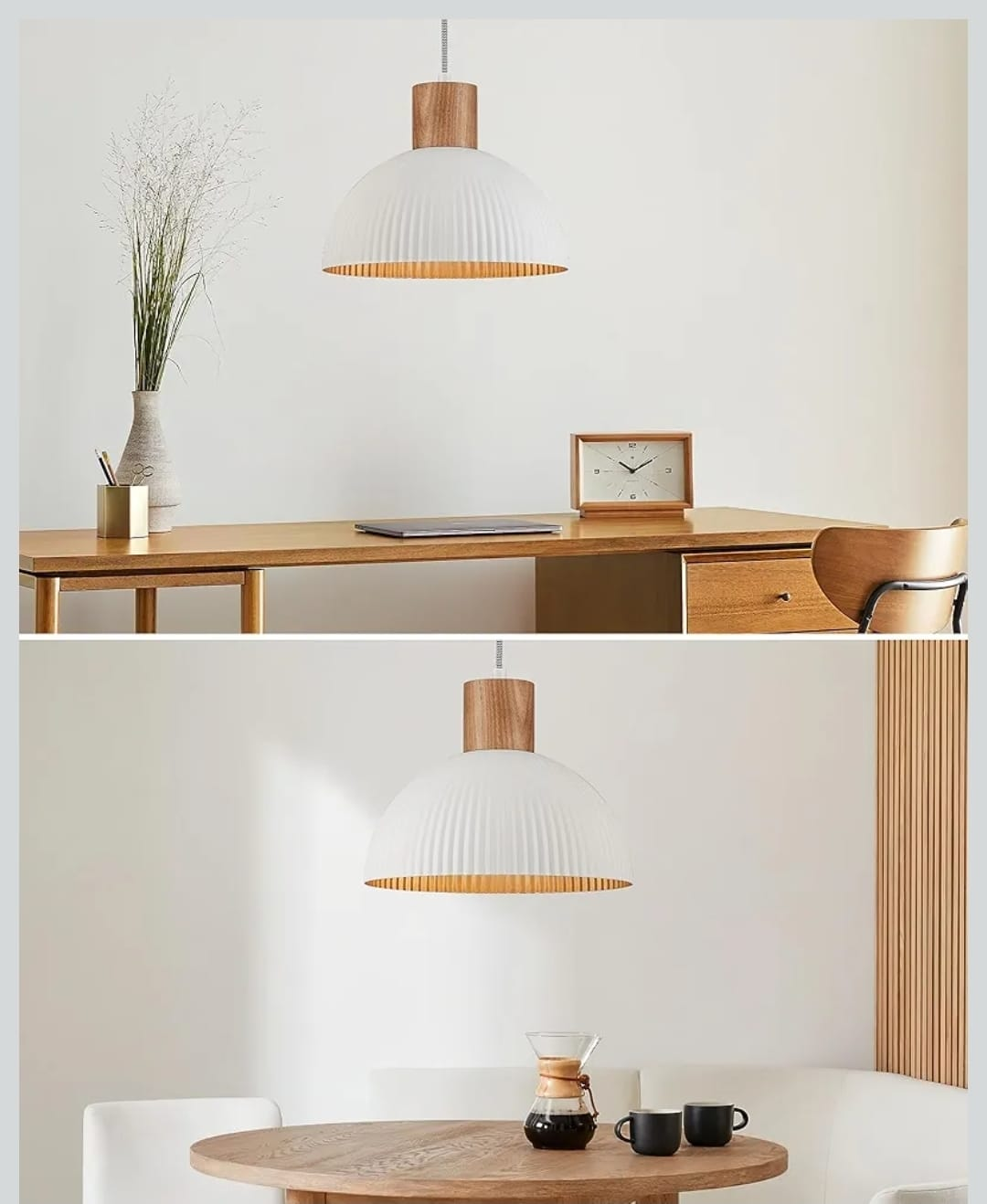 Modern White & Wood Pendant Light - photo 4