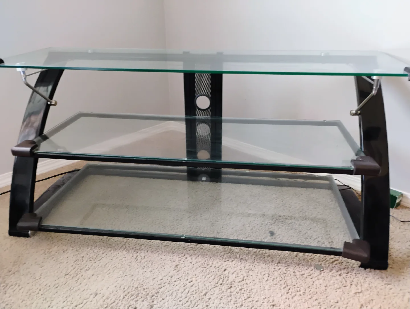 Glass TV Stand with Black Metal Frame