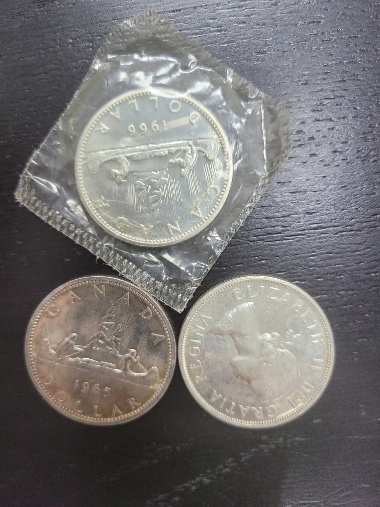 Vintage Canadian Silver Dollar Coins / 3 coins