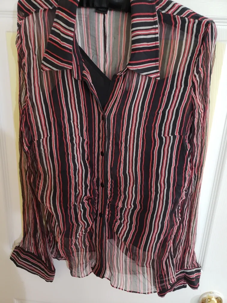 100% silk W.O.N.Y Striped Blouse and rank top  Size 14 thumbnail