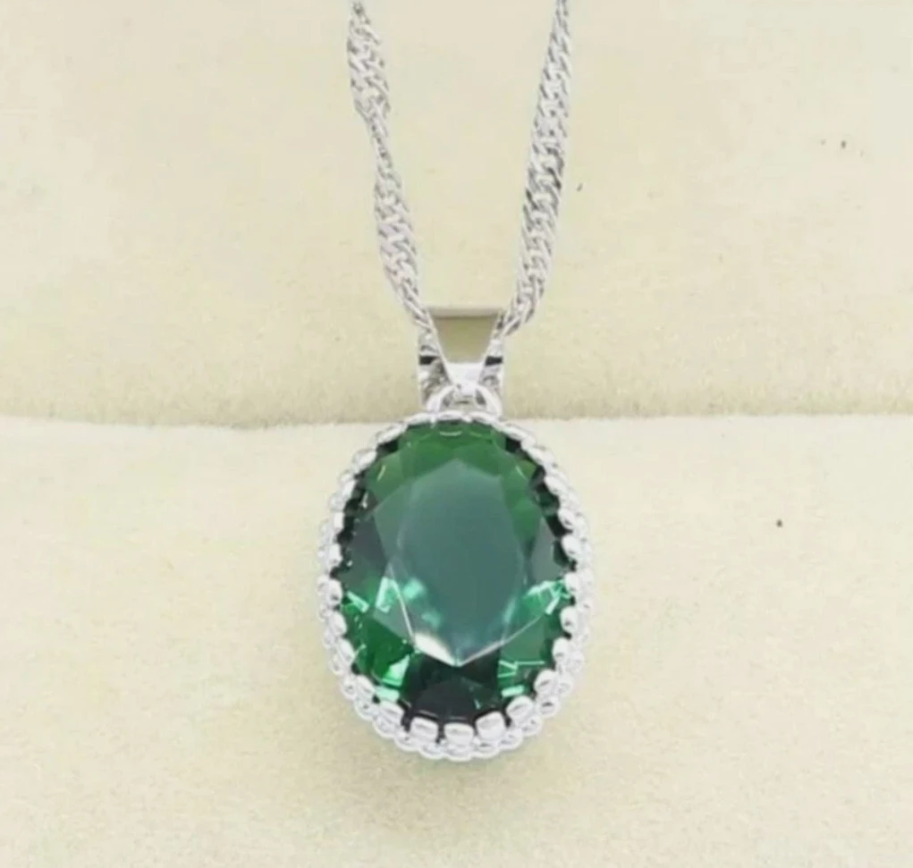 925 Silver Emerald Green Stone Jewelry Set - photo 3