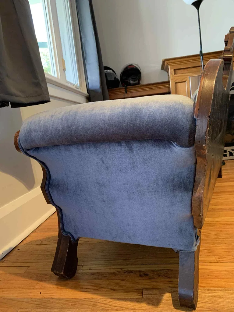 Antique blue velvet couch. Made in Toronto. image indicator(4)