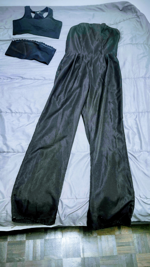 Black Jumpsuit with Strapless Top and Sports Bras - Medium