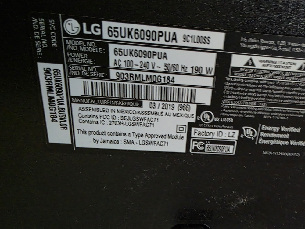 LG 65UK6090PUA 65" TV