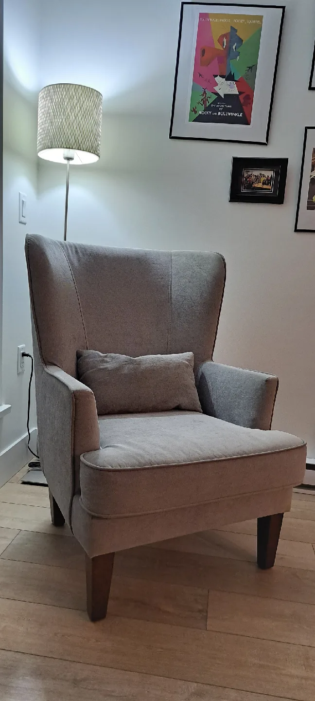 Grey Wingback Armchair with Pillow
