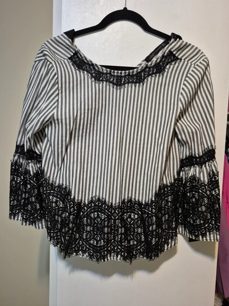 Zara Woman Striped Lace Blouse - Size S thumbnail