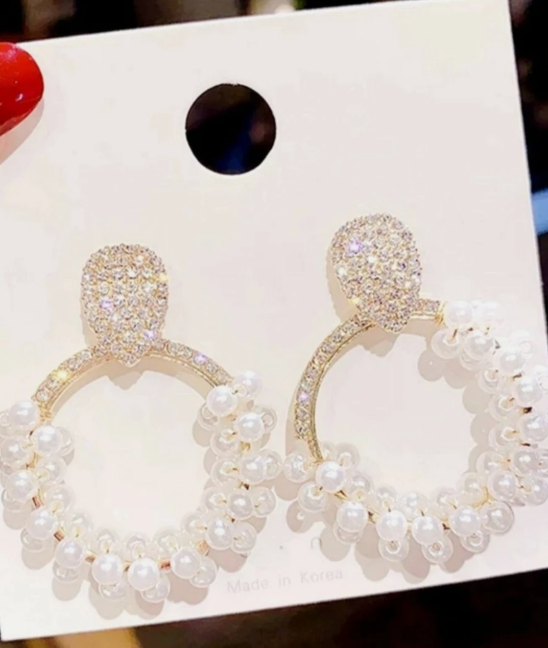 Pearl & Rhinestone Drop Earrings - New - photo 2