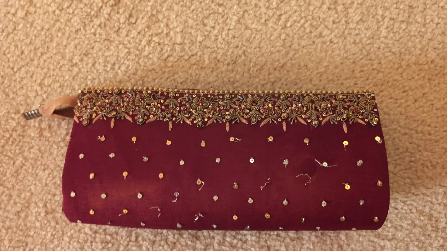 Burgundy Embellished Clutch thumbnail