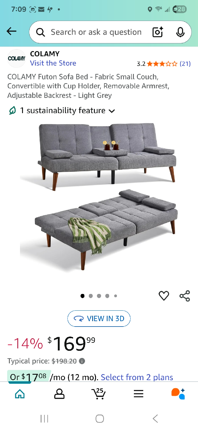 COLAMY Futon Sofa Bed - Light Grey