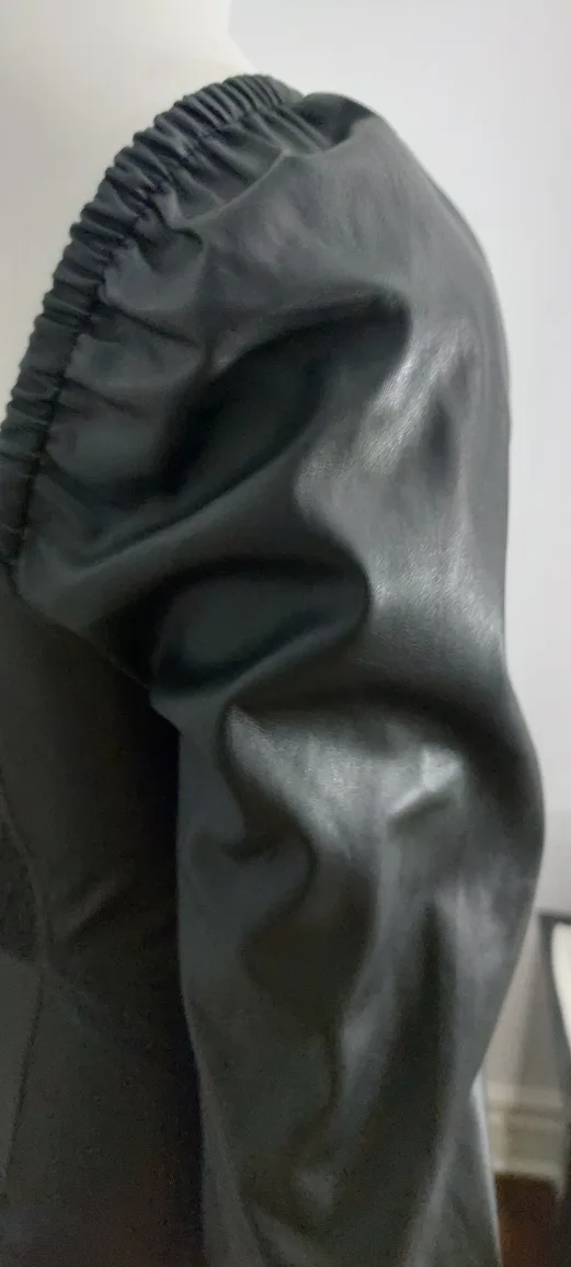 NEW - Black Faux Leather Puff Sleeve Mini Dress image indicator(2)