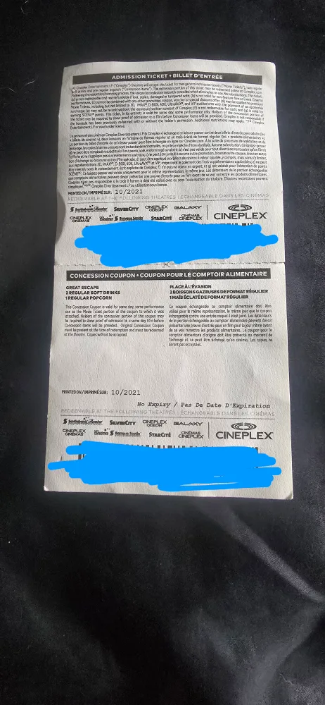 Cineplex: 2 Admissions, 2 Drinks, 1 Popcorn image indicator(2)