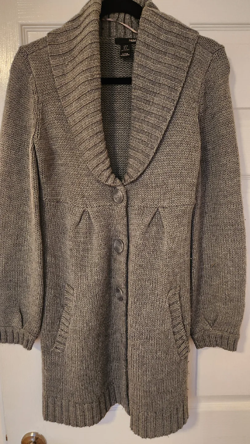 Long Grey Knit Cardigan, Size M thumbnail