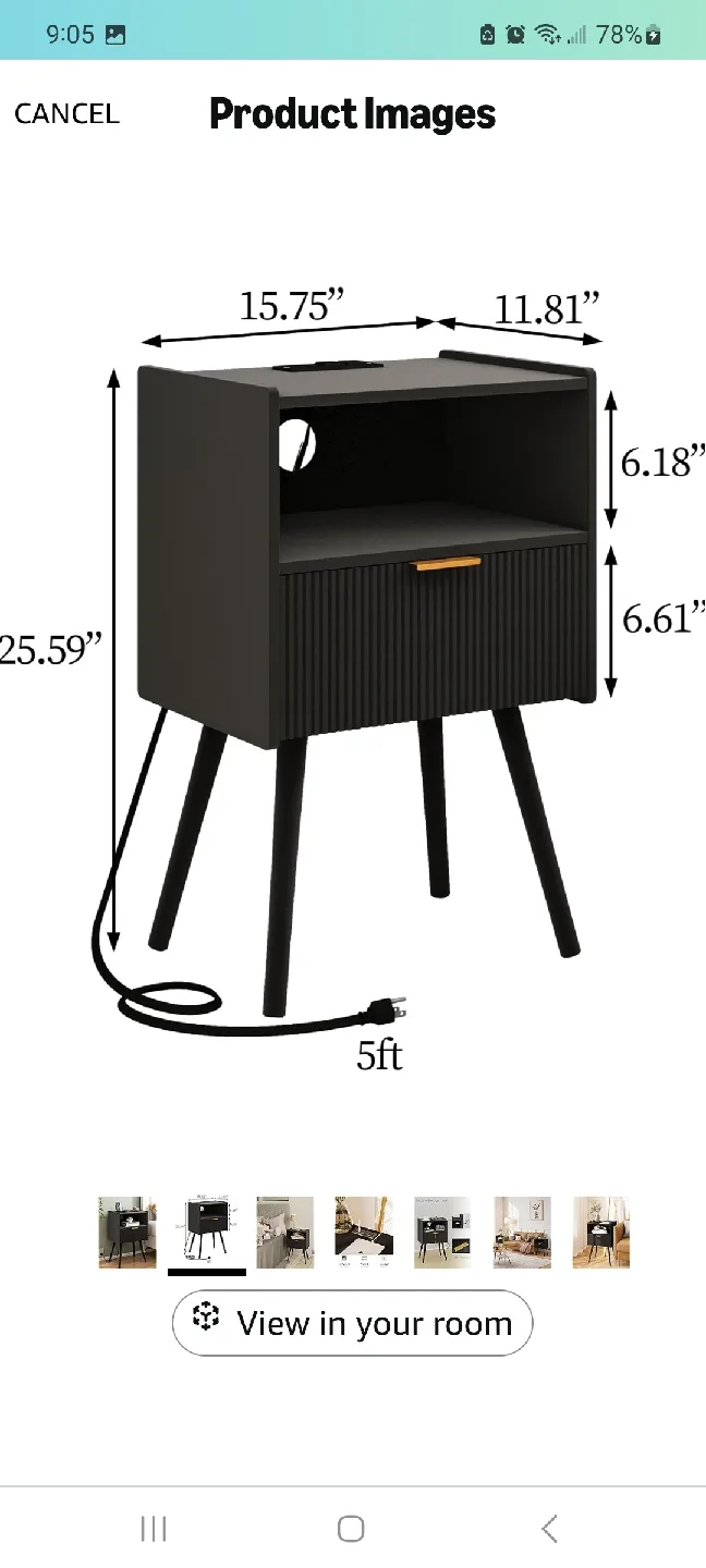 JOONEE Black Nightstand with Outlet image indicator(3)