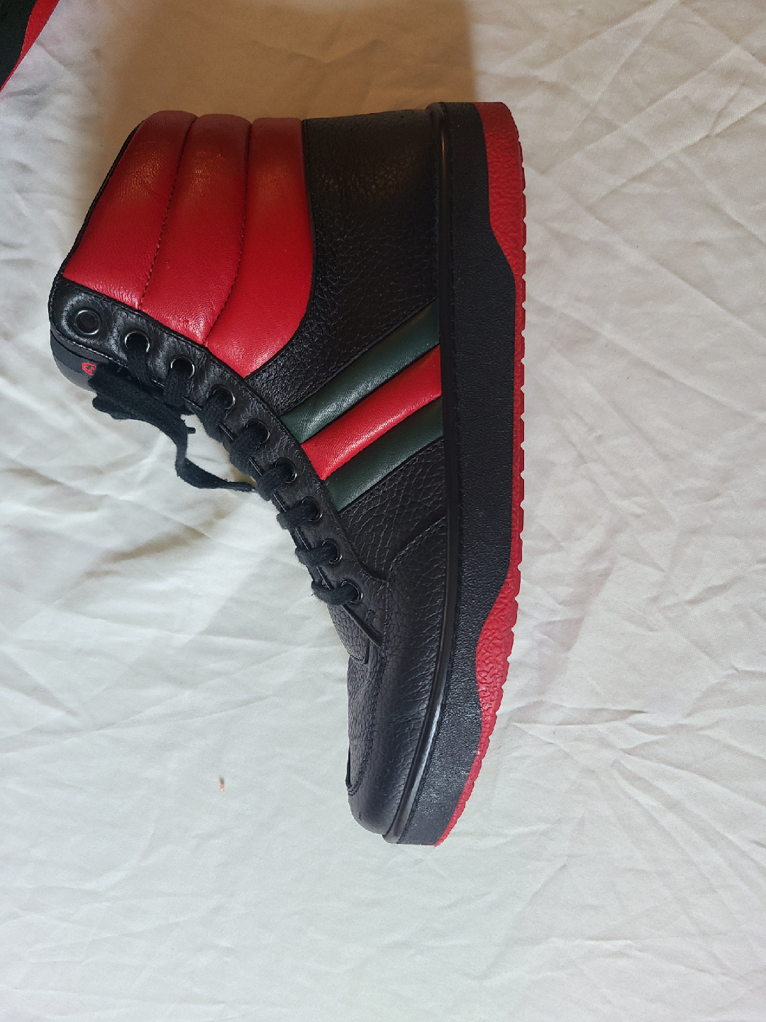Gucci Leather High-Top Sneakers - Black & Red - photo 2