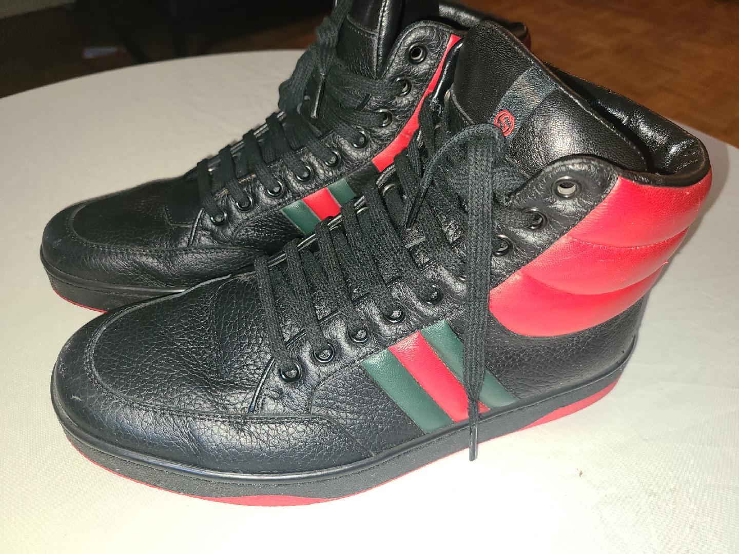 Gucci Leather High-Top Sneakers - Black & Red - photo 5