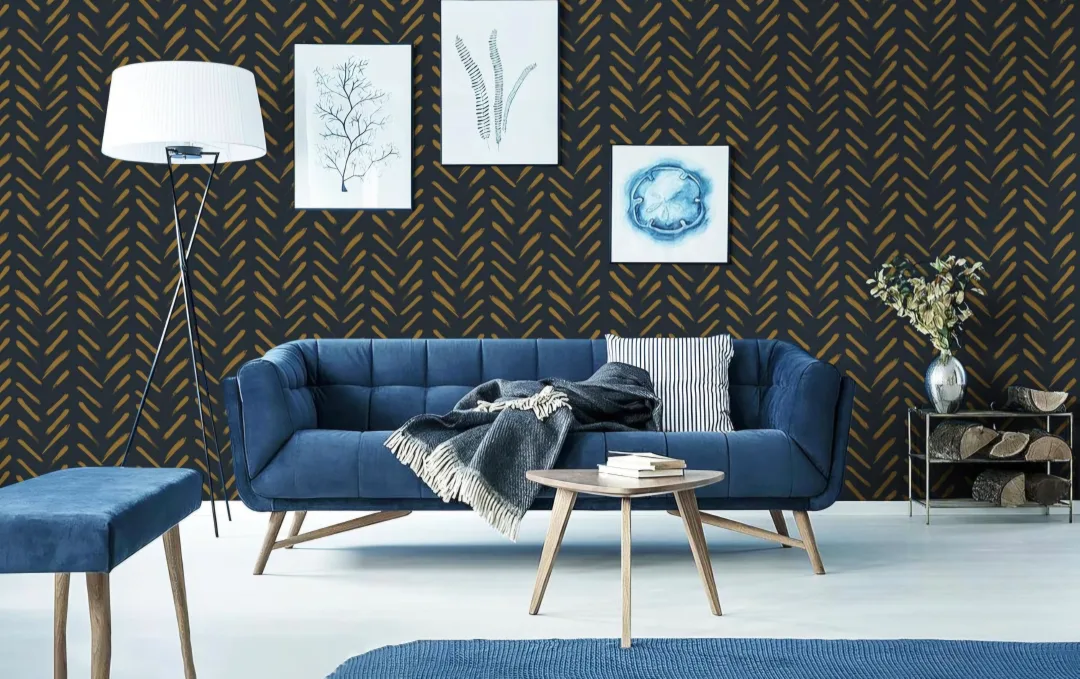 Peel and Stick Blue and Gold Geometric Wallpaper - 16.1"x187" image indicator(4)