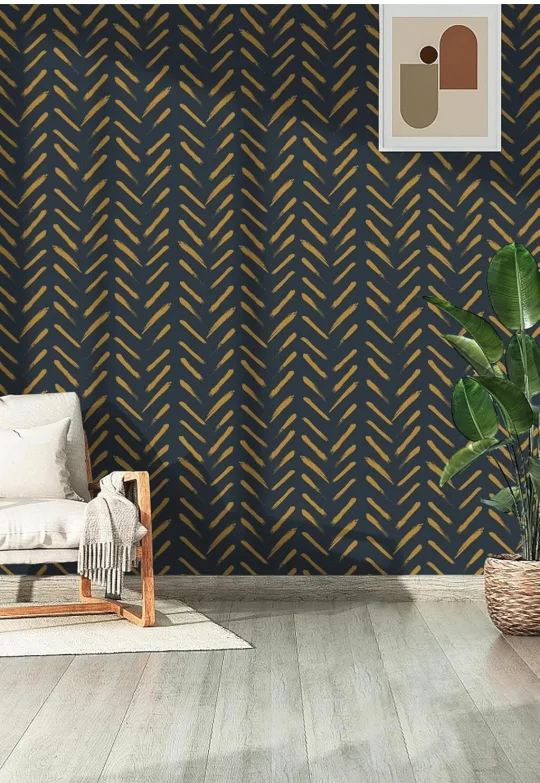 Peel and Stick Blue and Gold Geometric Wallpaper - 16.1"x187" image indicator(6)