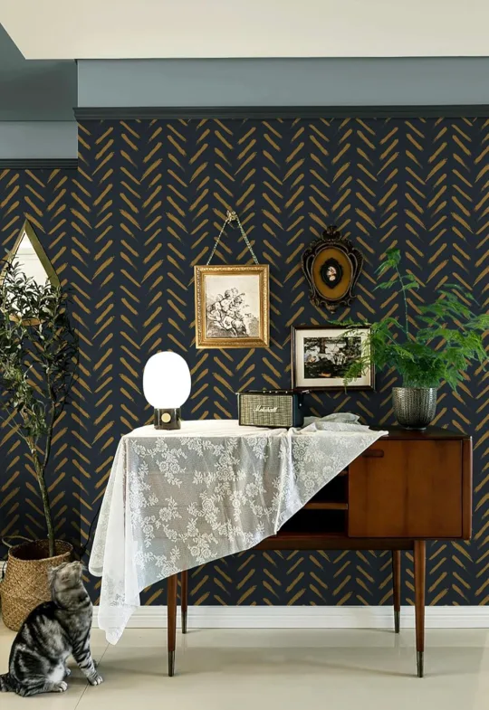 Peel and Stick Blue and Gold Geometric Wallpaper - 16.1"x187" image indicator(7)