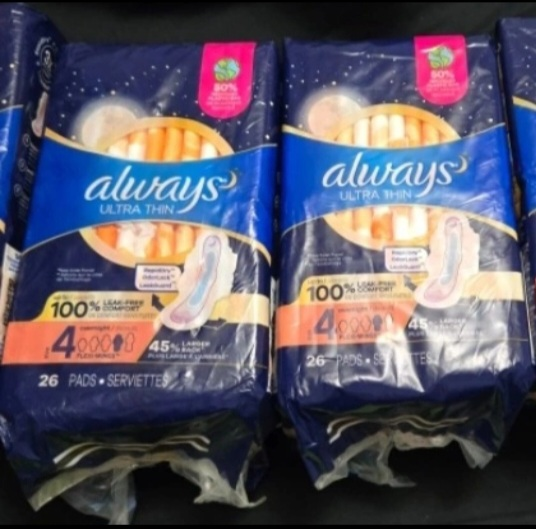 2 packs of Always size 4 (26 pads in each bag)