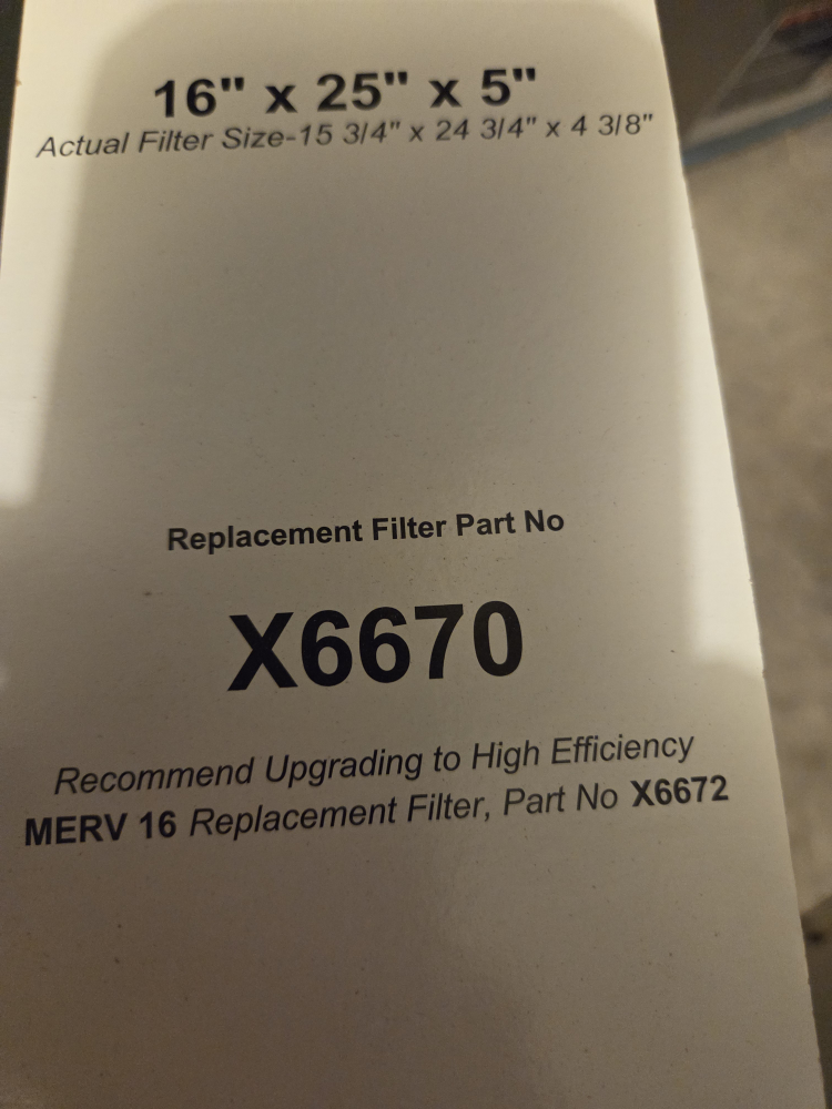 MERV 11 Replacement Filter 16" x 25" x 5"