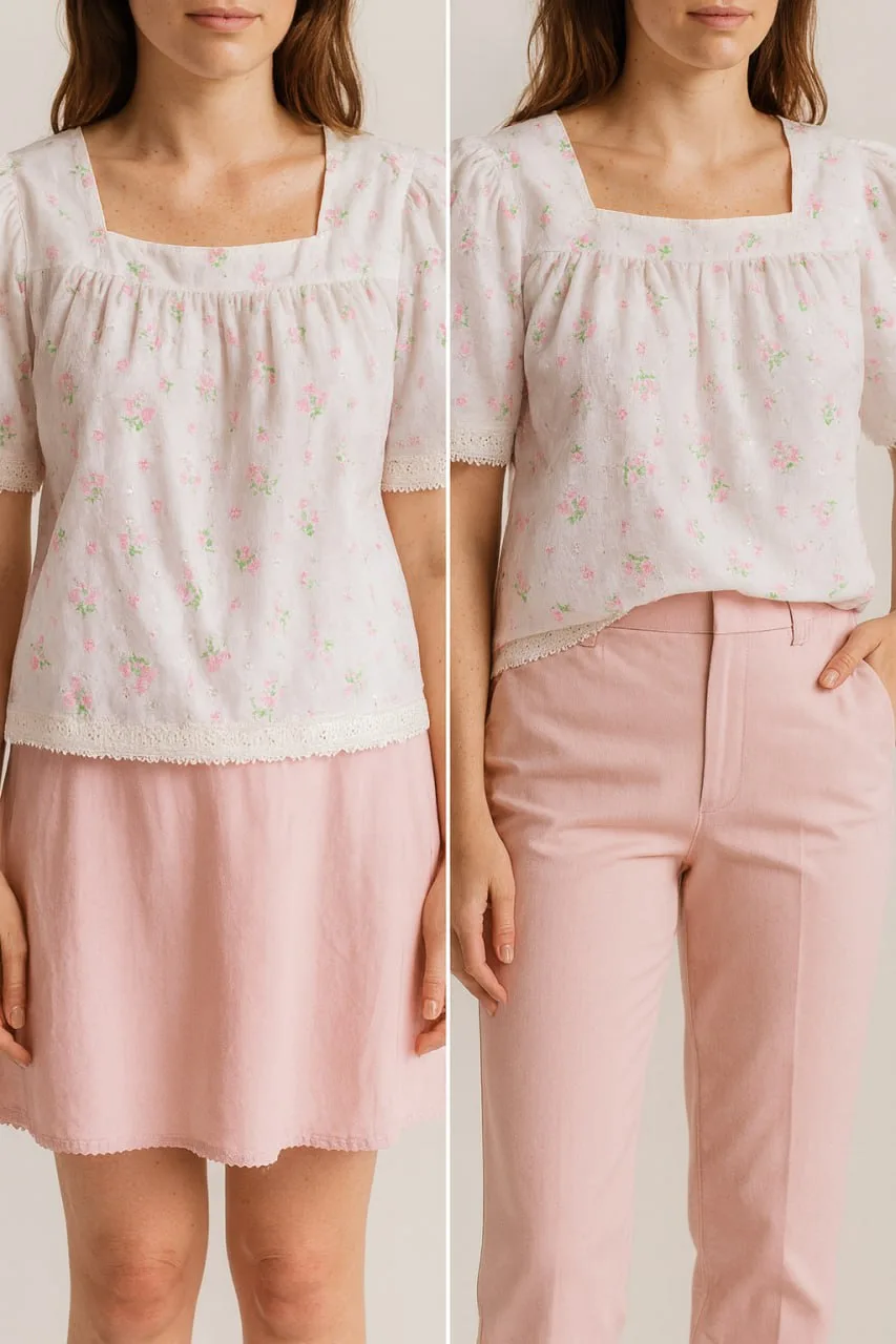 Floral  short sleeve wemon shirt, soft cotton thumbnail