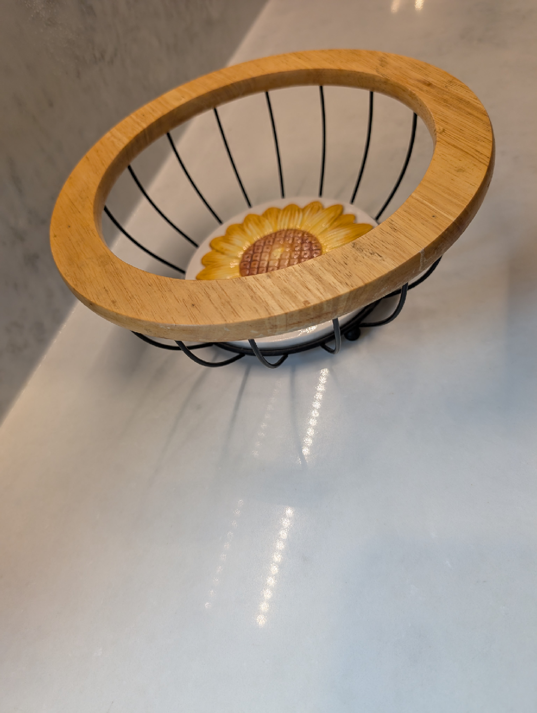 Sunflower metal wood and ceramic basket - photo 3