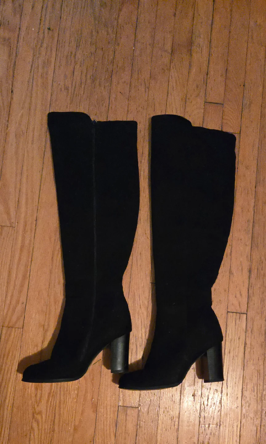 Black suede Knee High Boots - Size 7 - 7.5 thumbnail