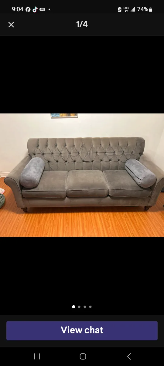 Free delivery Grey Tufted 3-Seater Sofa thumbnail