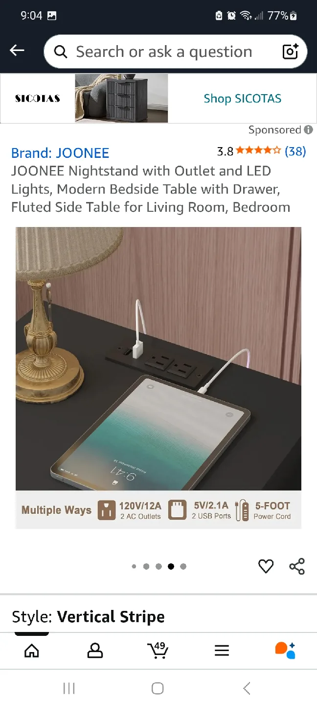 JOONEE Black Nightstand with Outlet image indicator(5)