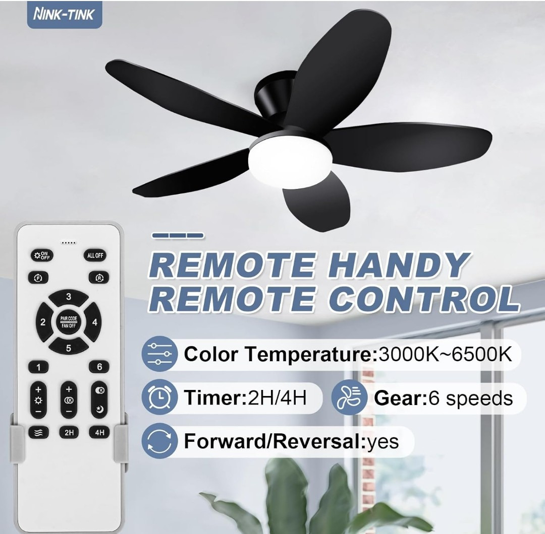 NINK-TINK Black Ceiling Fan with Light & Remote