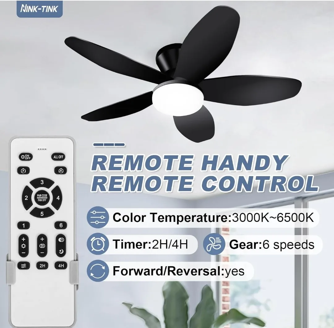 NINK-TINK Black Ceiling Fan with Light & Remote thumbnail