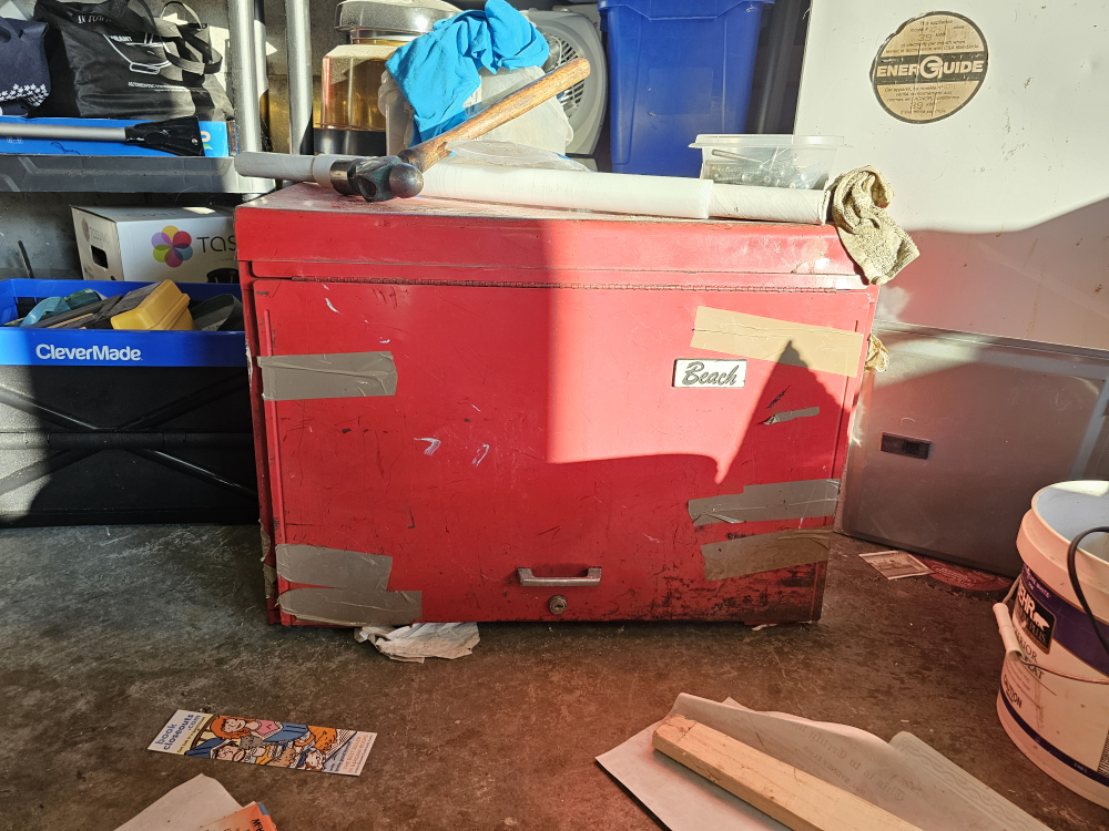 Beach Red Metal Tool Chest with Tools