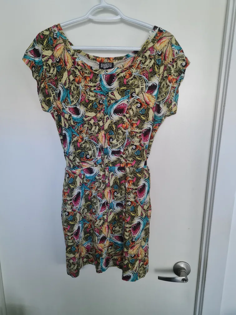 Iron Fist Shark Attack Print Dress - Size L (with pockets!) image indicator(2)